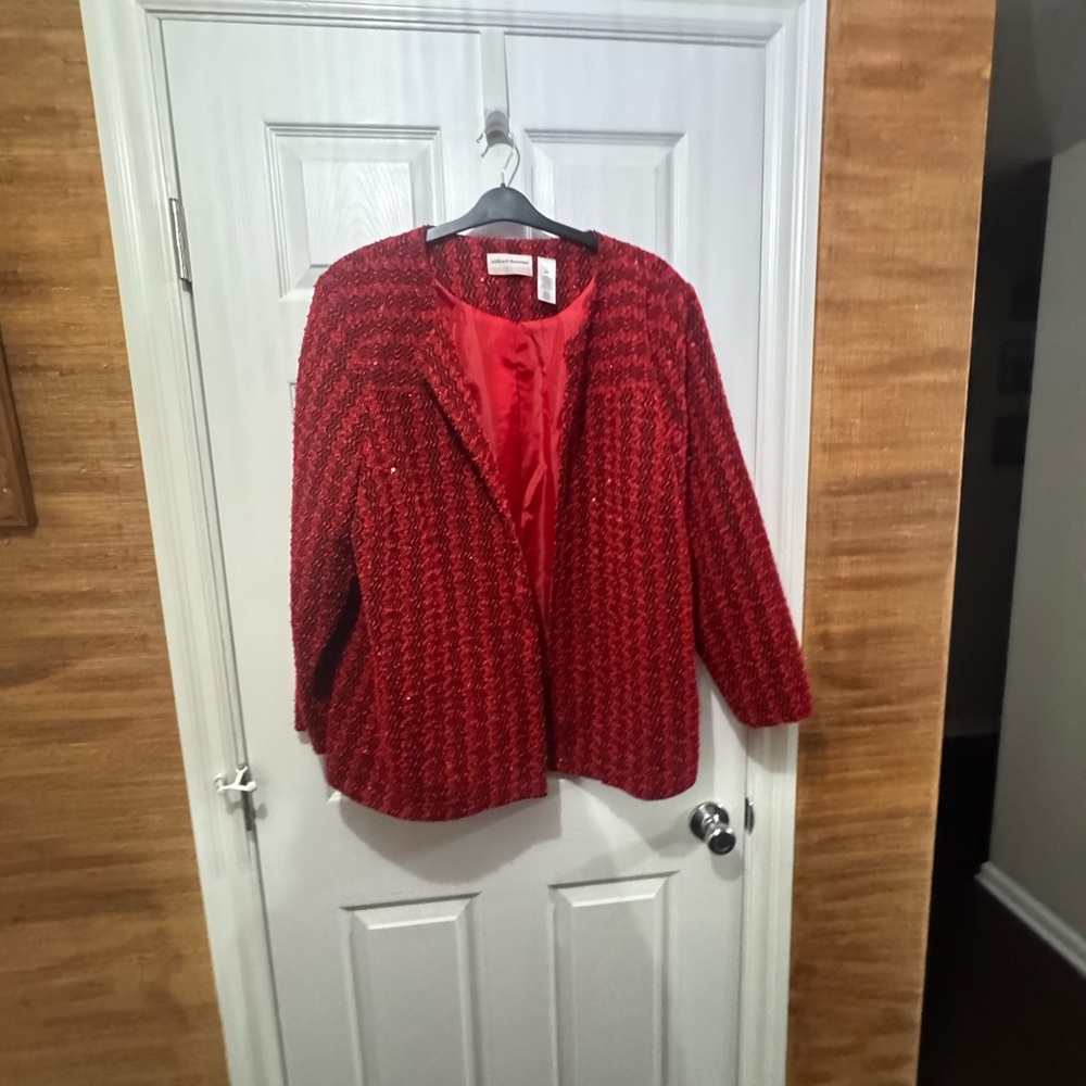 Alfred Dunner Red Textured Open-Front Cardigan Jacket